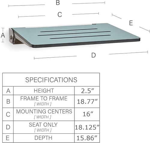 18 inch Silhouette Slimline Folding Wall Mount Shower Bench Seat, Teal Seat - Image 2