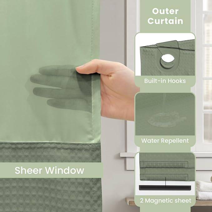 Inhousolu Long No Hook Shower Curtain - Image 4