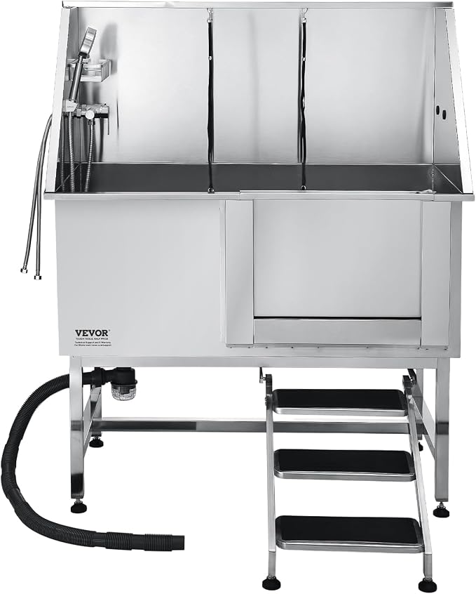 VEVOR Stainless Steel Dog Washing Station, 50 inch Pet Grooming Tub w/Stairs - Image 9