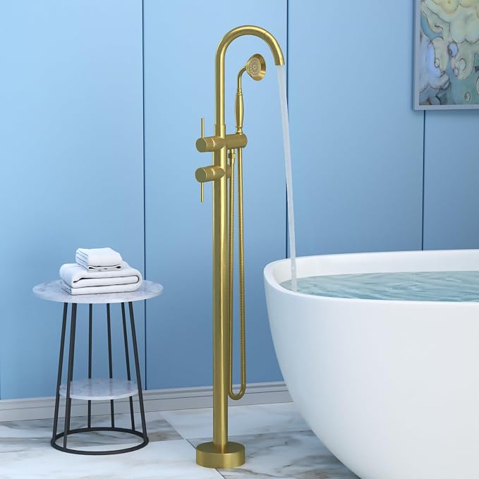Freestanding Bathtub Faucet, Tub Filler Floor Mount Stand Bathtub Faucet Brass - Image 3