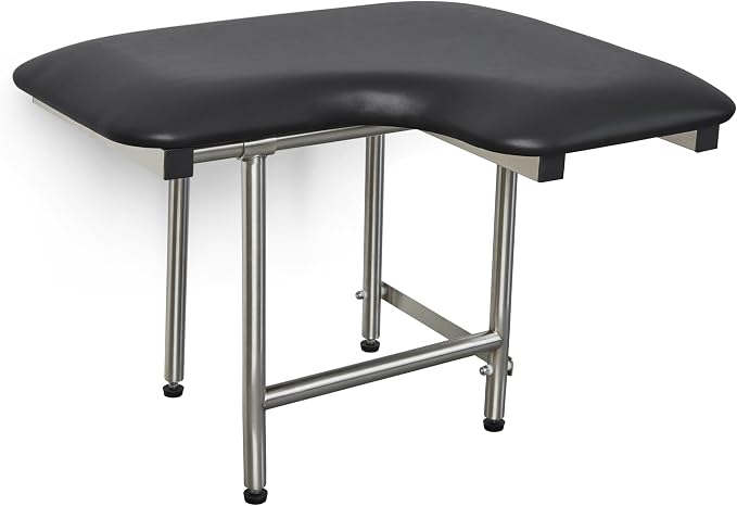 28" x 22.5" Black Padded Wall Mount Folding Left-Handed Transfer Bench Shower by Seachrome
