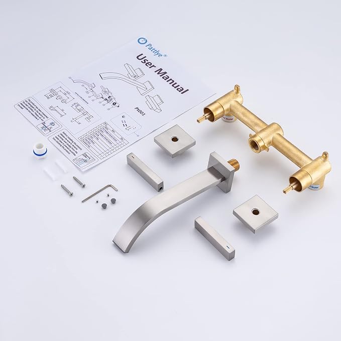 Brass Wall Faucet Brushed Nickel Wall Mounted Bathroom Faucet, Wall Mount - Image 7