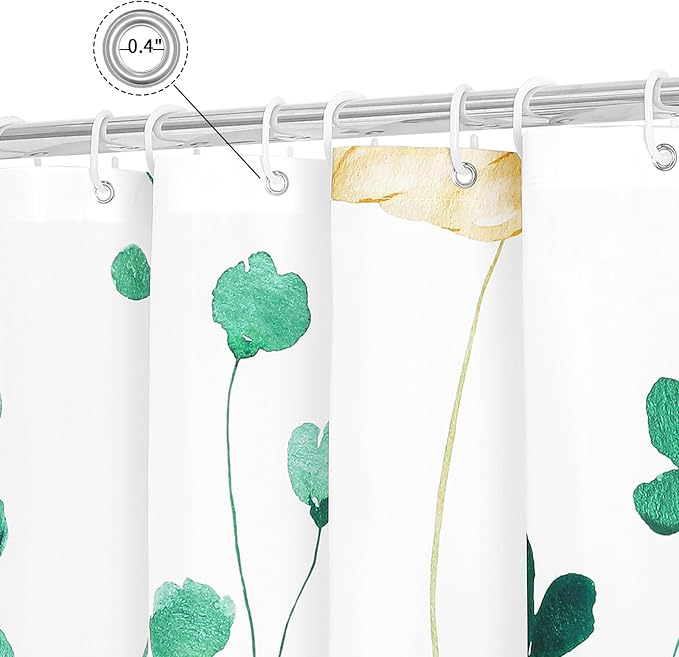 Gibelle Watercolor Floral Shower Curtain, Mint Green Beige Flower Shower Curtain - Image 5