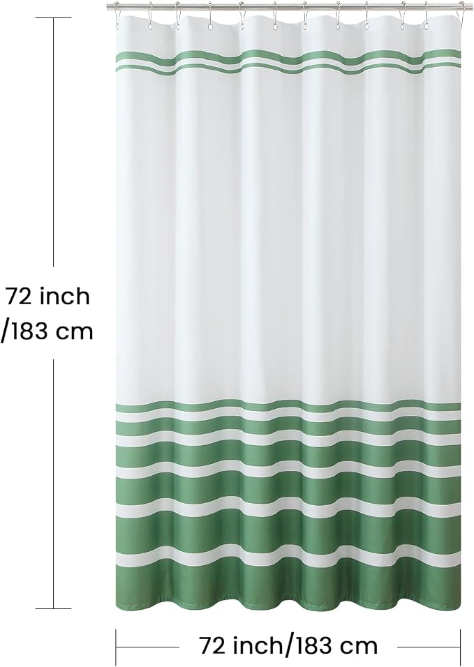 Green and White Striped Shower Curtain 72x72 Inches, Waterproof Fabric - Image 7