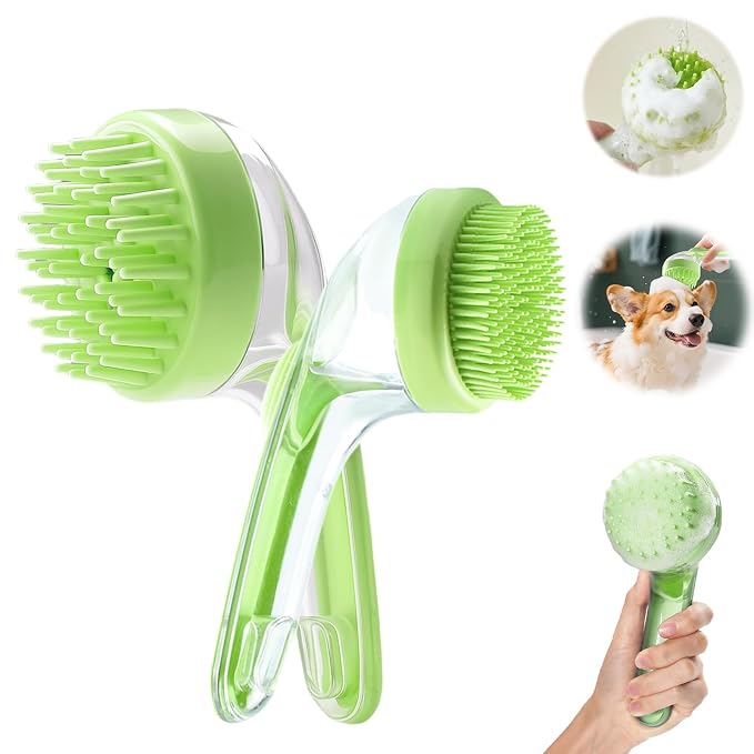 Pet Bath Brush with Shampoo Dispenser, Dog Bath Brush and Grooming Massage Brush by YOYNN