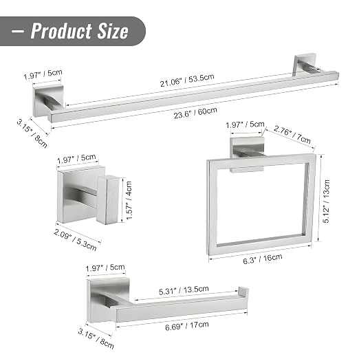 YACVCL Towel Bar Set, 5 Pieces Bathroom Hardware Set Brushed Nickel Bathroom - Image 6