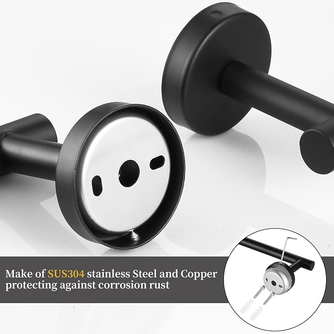 Towel Bar Set Mattel Black, Bathroom Accessories Set 5pcs Including 16'' Tower - Image 4