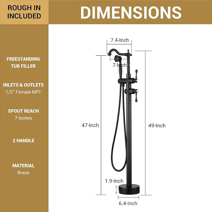 Freestanding Tub Faucet Sets, JetsBath Floor Mount BathTub Filler - Image 6