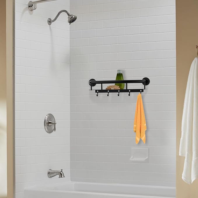 Black Shower Grab Bar Shelf 18 Inch, Zepolu Stainless Steel Shampoo Shelf Grab - Image 7