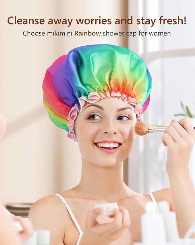 mikimini Large Shower Cap for Women Long Hair, Double Layer Waterproof - Image 7