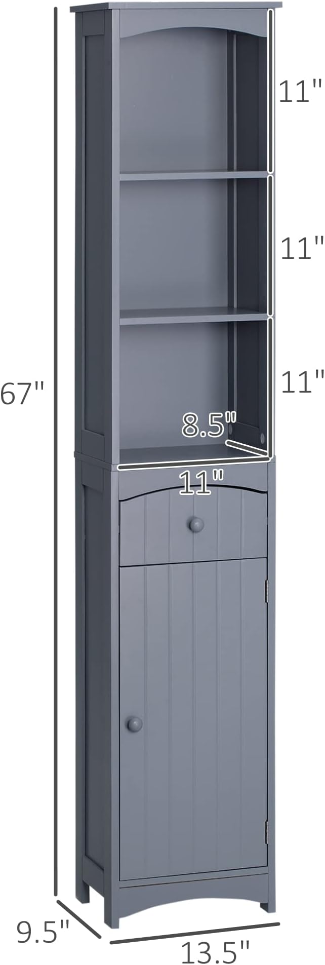HOMCOM Bathroom Storage Cabinet, Free Standing Bathroom Storage Unit, Tall - Image 3