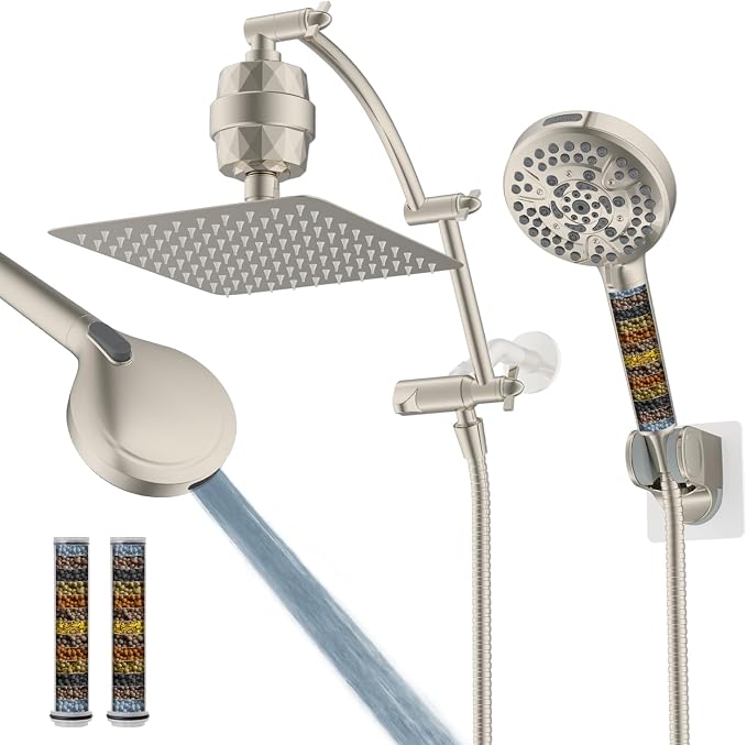 Hibbent All Metal 10'' Dual Filtered Rainfall Shower Head Combo, High Pressure by Hibbent