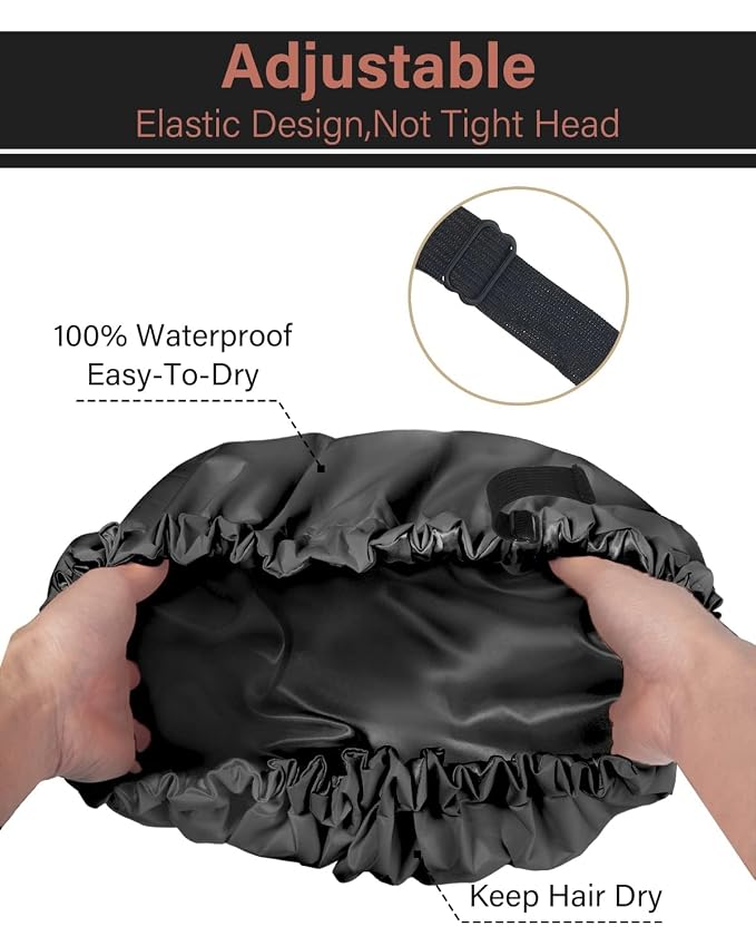 Aquior Shower Cap for Women, Extra Adjustable Shower Caps for Women - Image 4