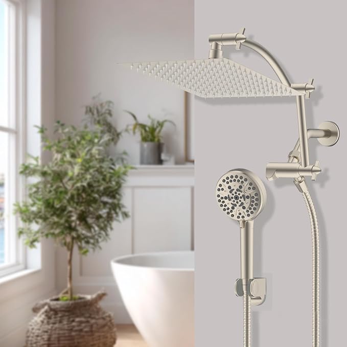 Hibbent All Metal Shower Head, 10 Sprays, Showerhead Holder, Brushed Nickel - Image 9