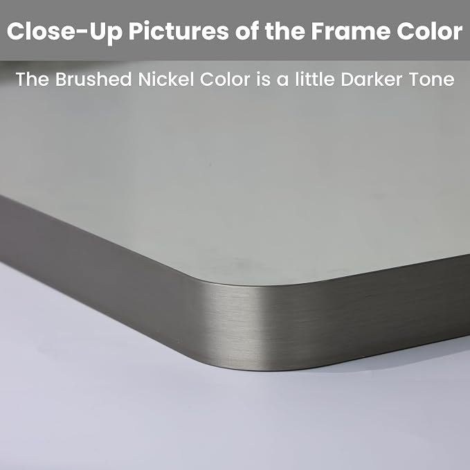 LOAAO 40X24 Inch Brushed Nickel Bathroom Mirror, Rounded Rectangle Silver Metal - Image 3