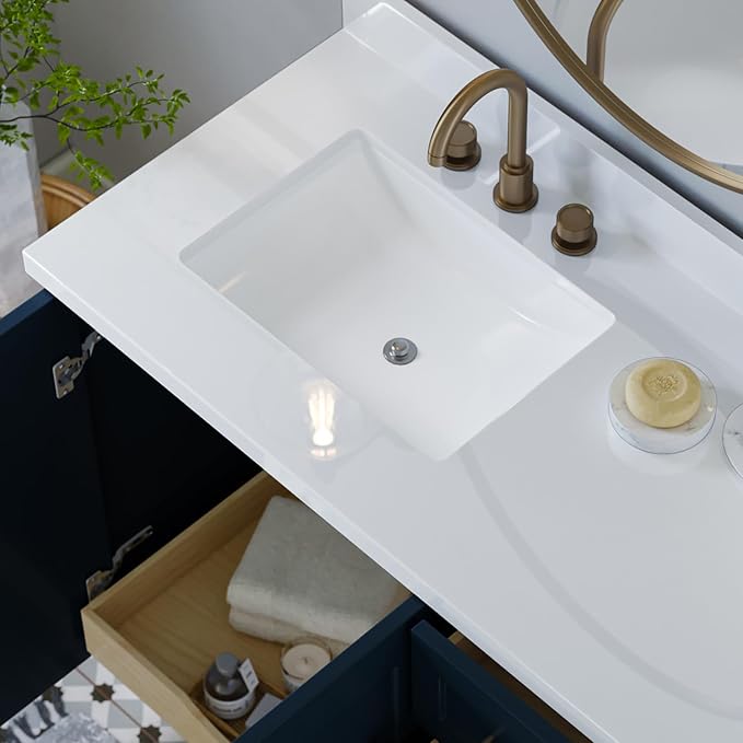 ARIEL 43" Midnight Blue Bathroom Vanity, 1.5" Edge Pure White Quartz Countertop - Image 4