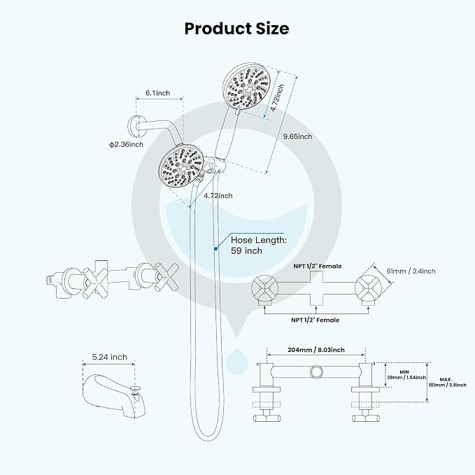 gotonovo 2 Handle Tub Shower Faucet Set Bathtub and Shower Faucet Combo Dual - Image 8