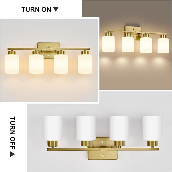 Brushed Gold Bathroom Light Fixtures, 4-Light Modern Vanity Light Over Mirror - Image 7