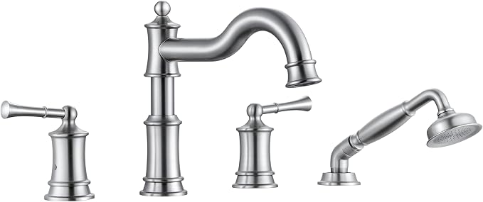 Roman Bathtub Faucet Set With Hand Shower 4 Hole Deck Mount Tub Filler With by WINKEAR
