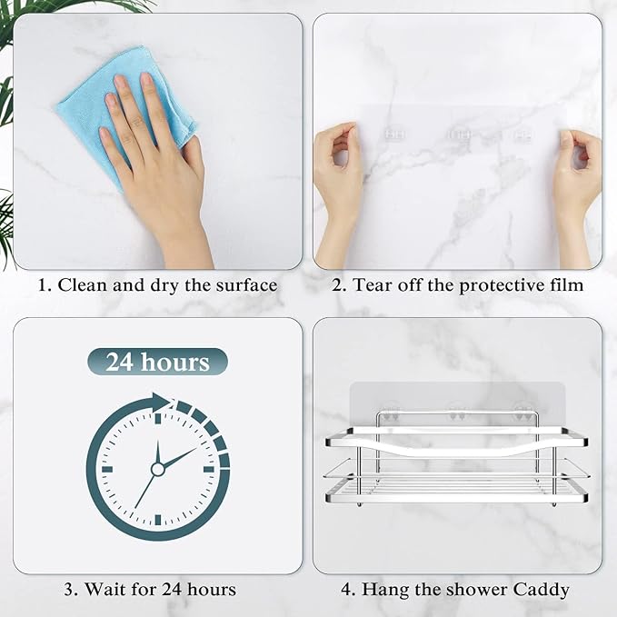 EAGMAK 4 Pack Transparent Shower Caddy Adhesive - Image 4
