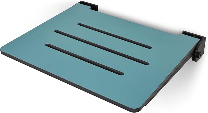 18 inch Silhouette Slimline Folding Wall Mount Shower Bench Seat, Teal Seat - Image 7