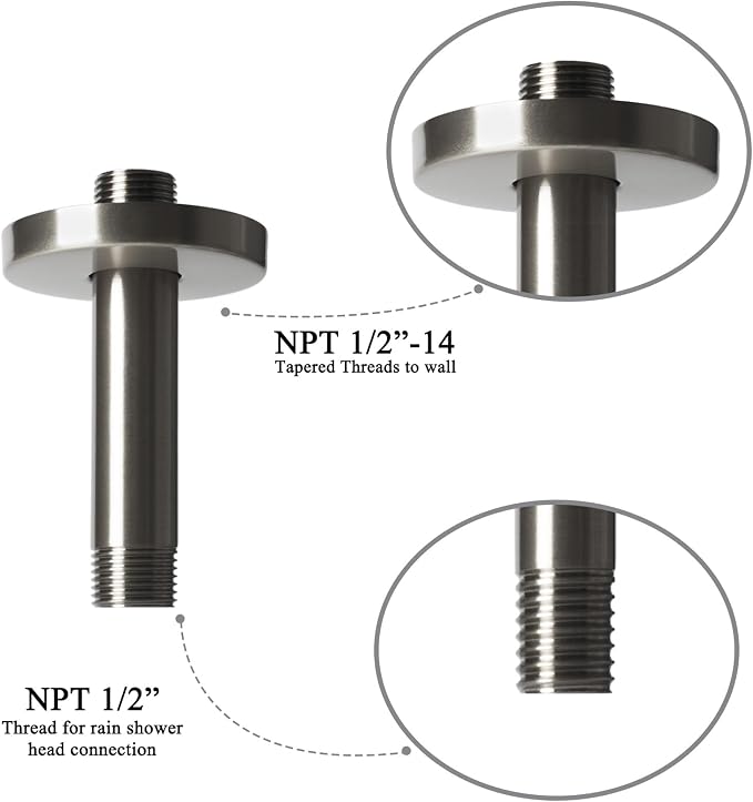 4 Inch Shower Arm with Flange, Ceiling Mounted Shower Head Extension Arm - Image 4
