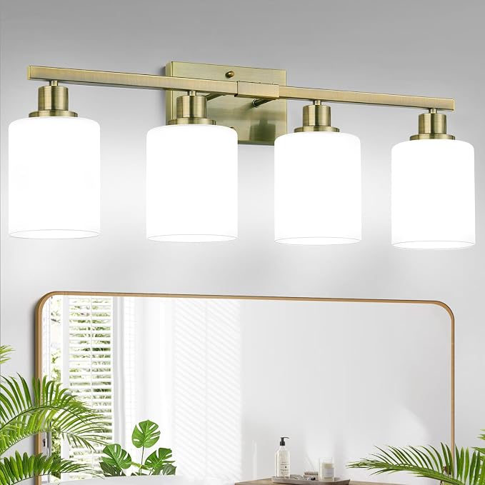 4-Light Bathroom Light Fixtures, Aged Brass Vanity Light by Bathroomlightfixtures