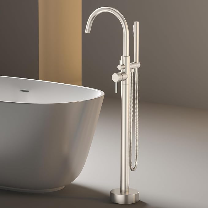 Freestanding Bathtub Faucet Waterfall Tub Filler Brushed Nickel Floor Mount - Image 6