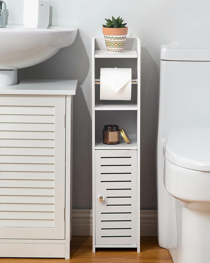 AOJEZOR Toilet Paper Holder Stand: No Drill PVC Small Bathroom Cabinet - Image 2