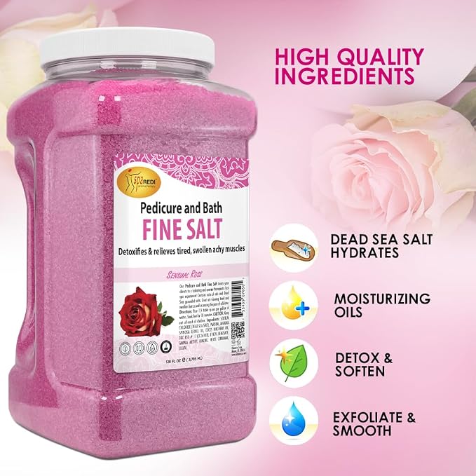 SPA REDI - Detox Foot Soak Pedicure and Bath Fine Salt, Sensual Rose, 128oz - - Image 5