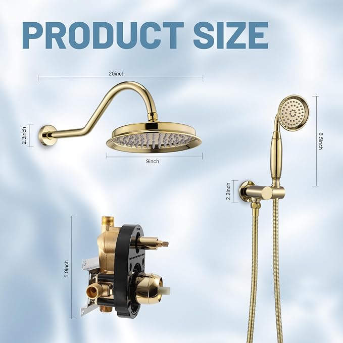 Antique Shower Head Faucet Set, Bright Gold Vintage Wall Mount Shower Faucets - Image 7
