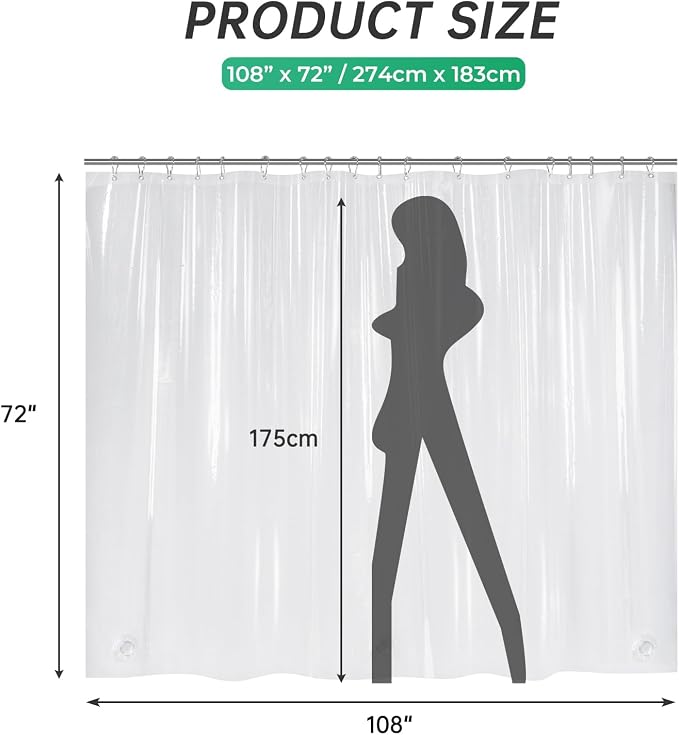 AmazerBath Extra Wide Shower Curtain Clear 108 Inches Wide, Wrap Around Shower - Image 2