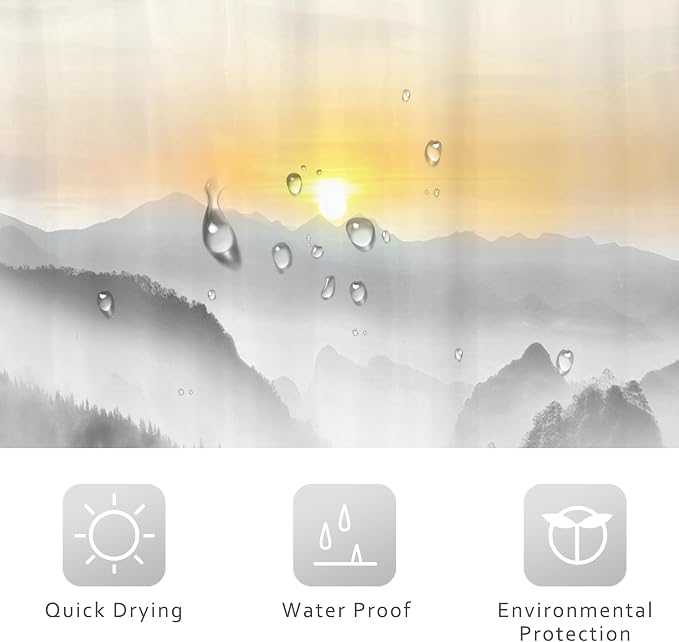 Riyidecor Misty Mountain Shower Curtain 60Wx72H Inch Sunrise Foggy Woodland - Image 7
