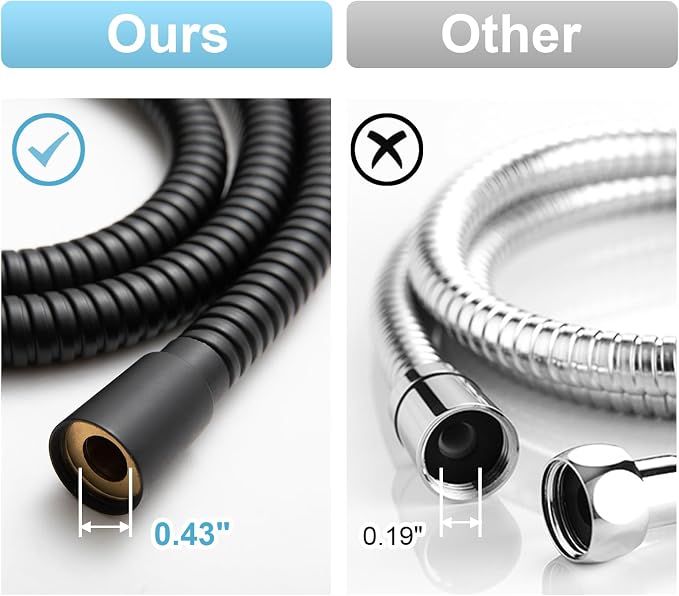 OFFO Shower Hose High Flow 0.43” Large Bore, 120 in Kink Free Stainless Steel - Image 2