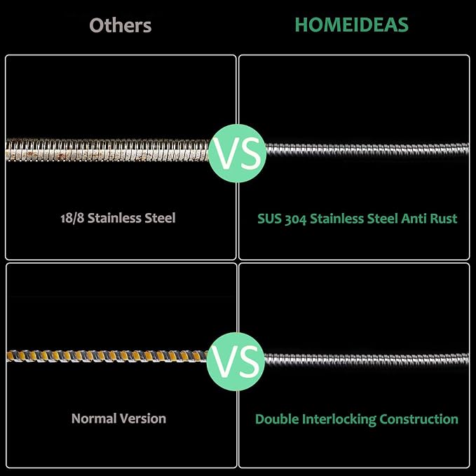 HOMEIDEAS 118 inches Shower Hose, 10 feet Extra Long 304 Stainless Steel - Image 3