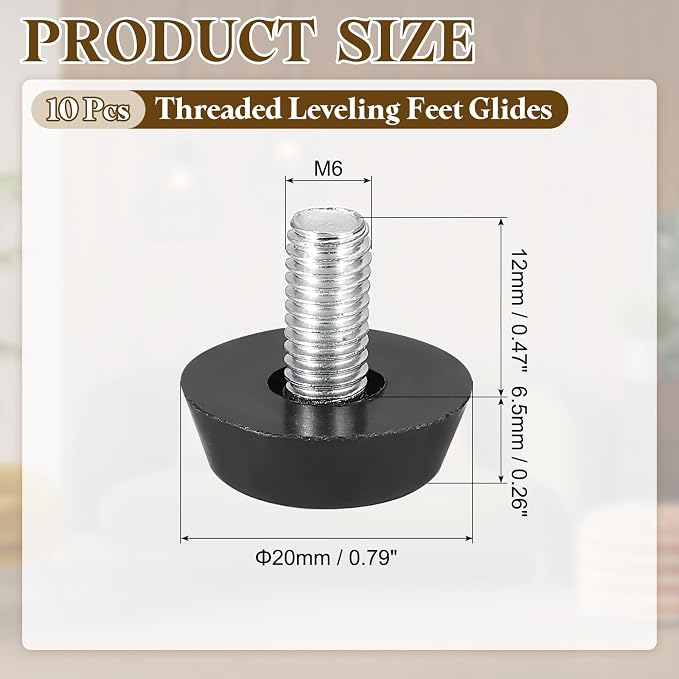 PATIKIL 10 Pcs M6 x 12mm Thread Adjustable Furniture Levelers, Furniture Feet - Image 2