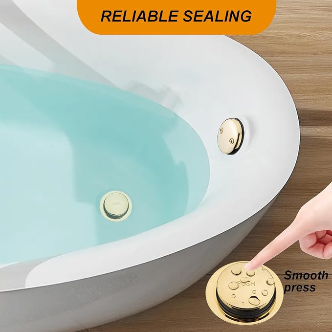 Yariwiz 1-1/2" Golden Bathtub Tub Drain Kit Bath Waste Overflow Drain Tube - Image 2