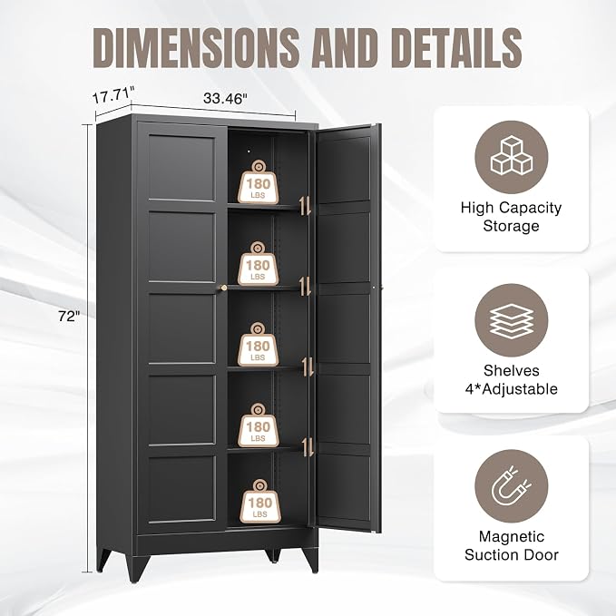 Yizosh Metal Pantry Cabinet, - Image 2