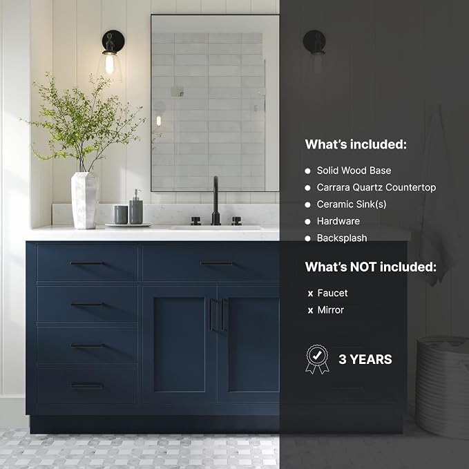 ARIEL Hepburn 66" Midnight Blue Bathroom Vanity, 1.5" Edge Carrara Quartz - Image 9