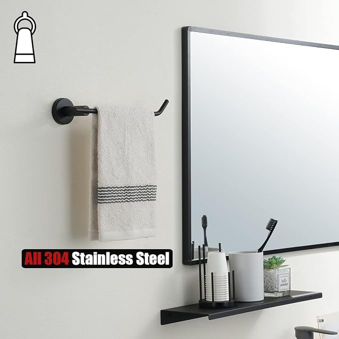 JQK Bathroom Hardware Set, 5-Piece Bath Accessories Set Matte Black Wall Mount - Image 9