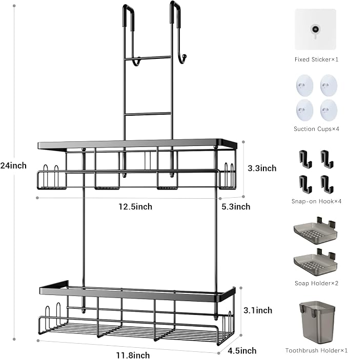 Over the Door Shower Caddy Hanging: Black Rustproof Shower Organizer over the - Image 6