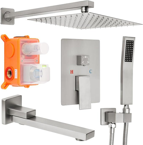 12 inch Square Shower Head and Handheld Set, Gasecoet Shower System by Gasecoet