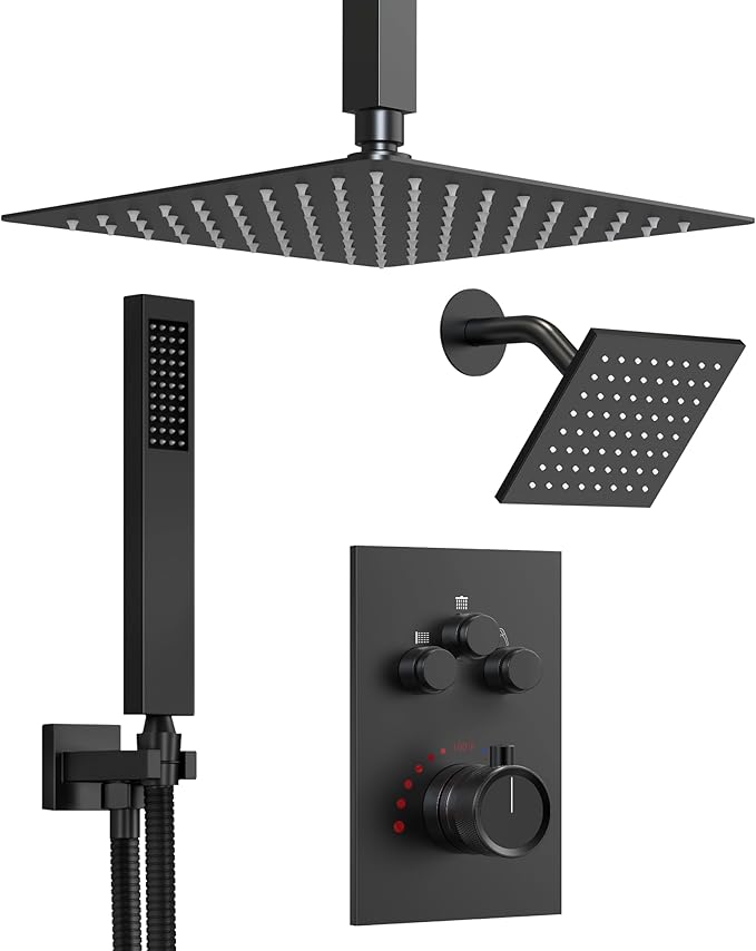 Thermostatic Shower System, Dual Rainfall Shower Heads by GRANDJOY
