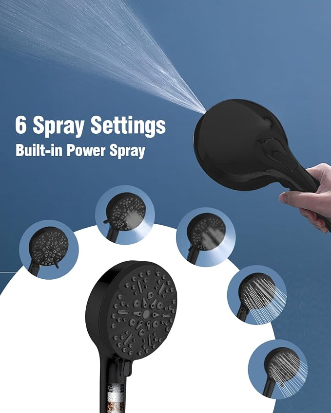 Filtered Shower Head with Handheld Matte Black, BOWGER 6 Modes High Pressure - Image 4
