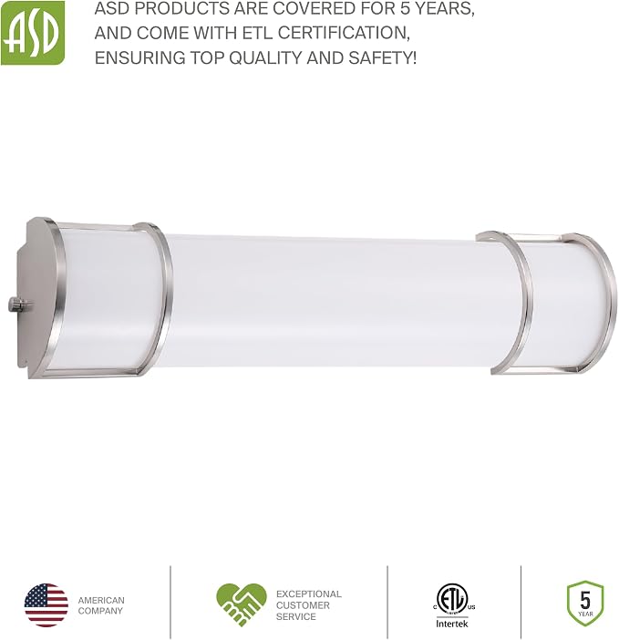 ASD LED 24" Vanity Flush Mount Light Fixture, Linear Bathroom Lighting Bar | - Image 8