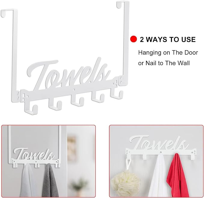 2 Pack Over The Door Hooks, Towel Rack - Image 4