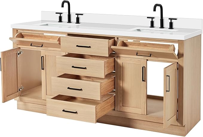 ARIEL Double Bathroom Vanity 73" Inch Oak - Image 6