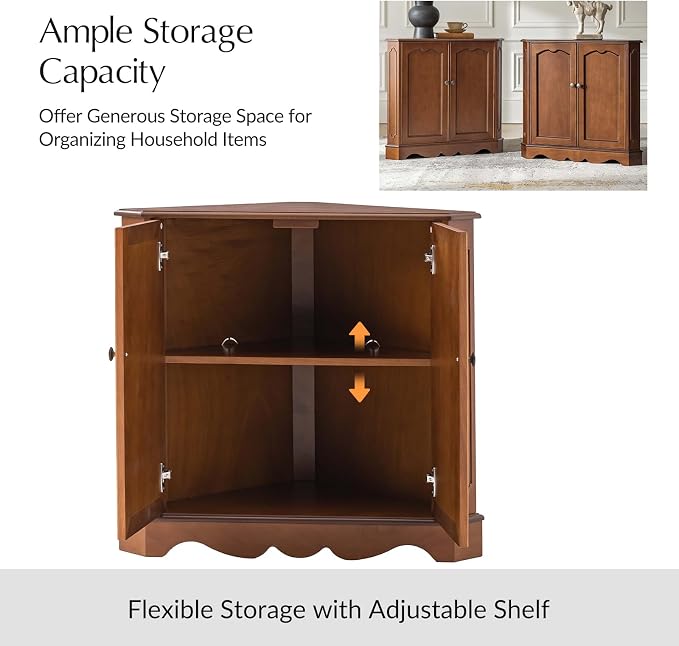 HULALA HOME Traditional Corner Triangle Cabinet, Freestanding Narrow Storage - Image 4