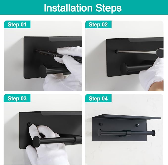 BGL Toilet Paper Holder with Shelf Matte Black, 304 Stainless Steel Wall Mount - Image 8