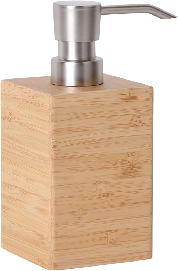 Bamboo Soap Dispenser with Anti-Slip Pads and Stylish Horizontal Wood Grain by ClasinHome